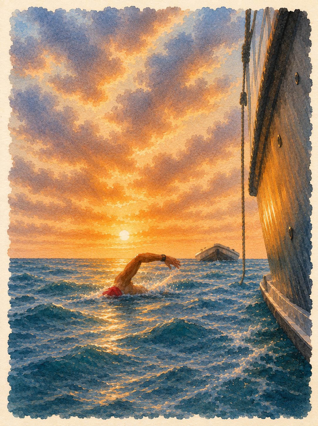 Swimming the Channel at sunset