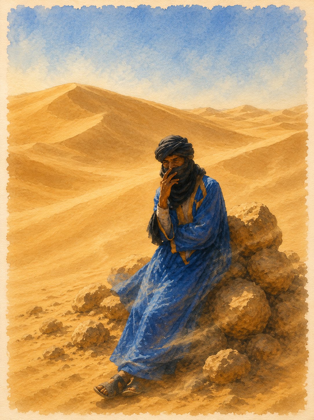 A guide resting in the dunes